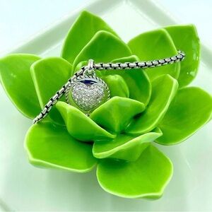 JAI Sterling Silver Gemstone Heart Charm Box Chain Bracelet NIB